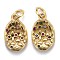 Brass Micro Pave Colorful Cubic Zirconia Pendants, Long-Lasting Plated, with Jump Rings, Oval, Real 18K Gold Plated, 15x9x2.5mm, Hole: 3mm