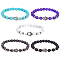 ANATTASOUL 5Pcs 5 Style Natural & Synthetic Mixed Gemstone Round & Hamsa Hand Beaded Stretch Bracelets Set for Women, Inner Diameter: 2-1/4 inch(5.7cm), 1Pc/style