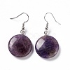 Natural Amethyst Flat Round Dangle Earrings EJEW-D188-03P-06-2