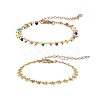 Brass Enamel Flower Link Chain Bracelets & Faceted Glass Charm Bracelets BJEW-SZ0001-016G-1