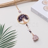 Natural Amethyst Flat Round with Tree of Life Pendant Decorations TREE-PW0002-23-2