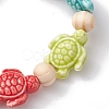 Beach Tortoise Handmade Procelain & Wood Round Beaded Stretch Bracelets BJEW-JB10299-02-4