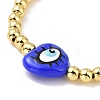 Enamel Evil Eye Heart & Brass Braided Bead Bracelet for Women KK-E033-18G-2