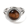 Natural Tiger Eye Round Adjustable Rings RJEW-K271-02P-06-2