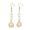 Shell Pearl & Natural Rose Quartz Dangle Earrings EJEW-JE05995-1