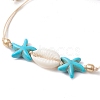 Synthetic Turquoise & Cowrie Shell Braided Starfish & Shell Shape Bead Bracelets for Women BJEW-JB10197-02-3