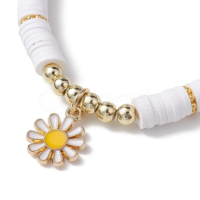 5Pcs 5 Styles Daisy Flower Alloy Enamel Charm Bracelet Sets BJEW-JB10545-1