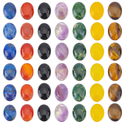 Beebeecraft 42Pcs 7 Styles Chakra Mixed Gemstone Cabochons G-BBC0001-41-1