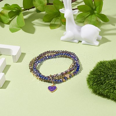 Round Glass Evil Eye Triple Layer Multi-strand Bracelet BJEW-JB08229-05-1