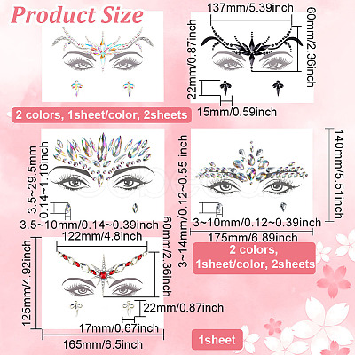 Olycraft 5 Sheets 5 Style Self Adhesive Resin Rhinestone Face Gems Stickers AJEW-OC0003-76-1