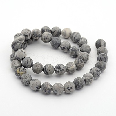 Frosted Natural Map Stone/Picasso Stone/Picasso Jasper Round Bead Strands G-M272-08-8mm-1