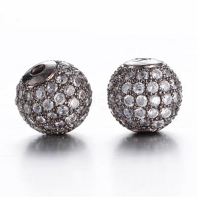 Round Brass Micro Pave Cubic Zirconia Beads ZIRC-N016-01B-10mm-1