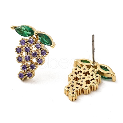 Rack Plating Real 18K Gold Plated Brass Grape Stud Earrings EJEW-B034-15G-1