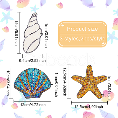 6Pcs 3 Style Beach Theme Glitter Cloth Patches PATC-FG0001-18-1