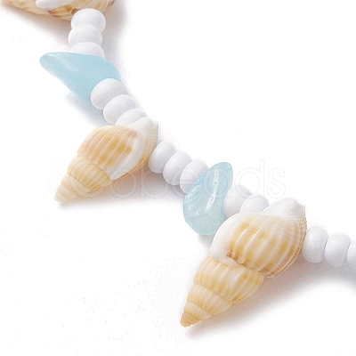 Natural Spiral Shell Braided Anklets AJEW-AN00590-1