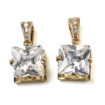 Brass Micro Pave Clear Cubic Zirconia Pendants KK-G486-14G-1