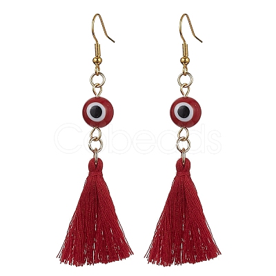 Evil Eye Lampwork & Tassel Earrings EJEW-JE05592-03-1