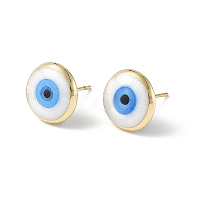 Enamel Evil Eye Stud Earrings EJEW-G334-01G-01-1