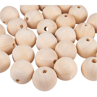 Round Unfinished Wood Beads WOOD-PH0004-30mm-LF-1