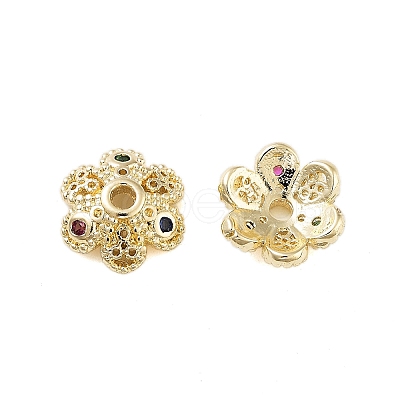 Flower Brass Cubic Zirconia Bead Caps KK-S379-16G-C-1