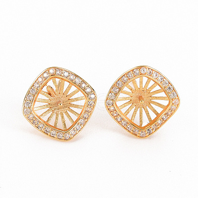 Brass Micro Pave Clear Cubic Zirconia Stud Earring Findings KK-S356-247-NF-1