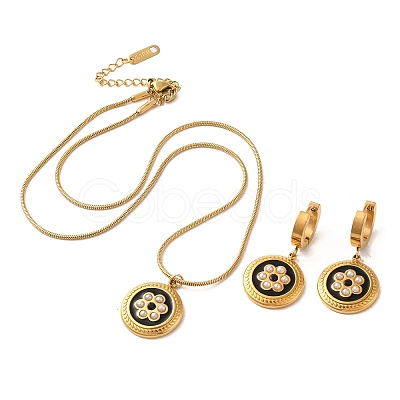 Ion Plating(IP) Flower Golden 304 Stainless Steel Enamel Jewelry Set SJEW-H306-07G-02-1