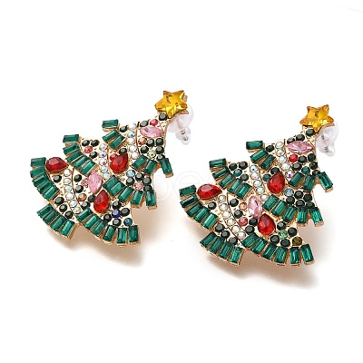 Christmas Alloy Rhinestone Stud Earrings for Women EJEW-U024-01G-01-1