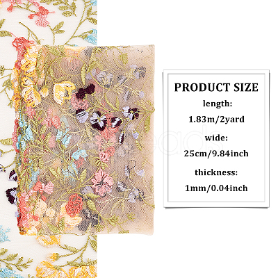 2 Yards Polyester Embroidery Floral Mesh Fabric OCOR-WH0058-56A-1