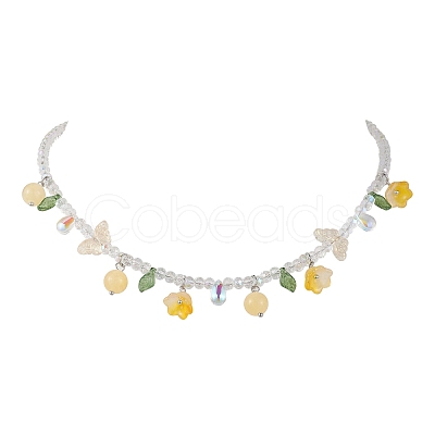 Glass with Topaz Jade Beaded Necklaces NJEW-JN04680-03-1