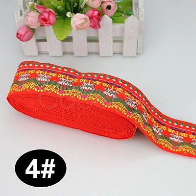 Ethnic Style Embroidery Polyester Ribbons FABR-PW0003-02D-1