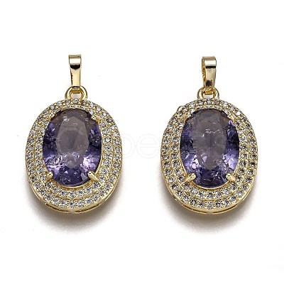 Golden Plated Brass Micro Pave Clear Cubic Zirconia Pendants ZIRC-F123-02G-1