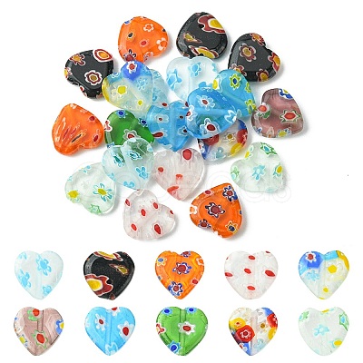 Handmade Millefiori Glass Heart Bead LK-YW0001-06-1