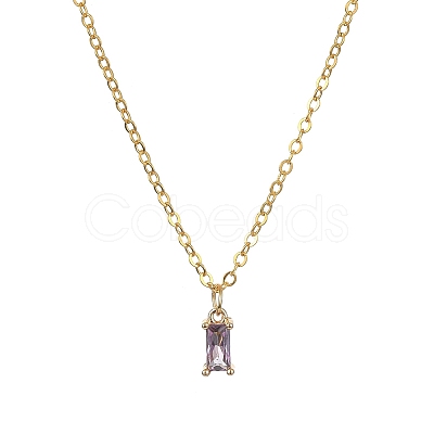 Glass Rectangle Pendant Necklace with Golden Brass Cable Chains Necklace for Women NJEW-FZ00011-1