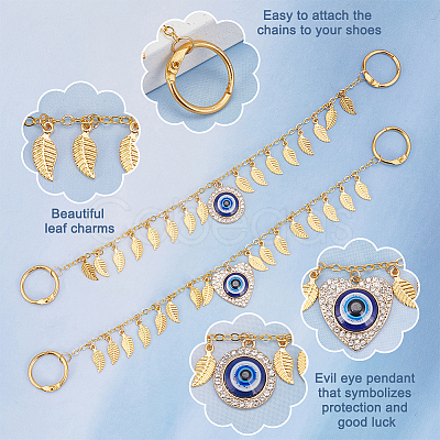 Alloy & Resin & Rhinestone Evil Eye Charm Shoe Decoration Chain FIND-AB00024-02-1