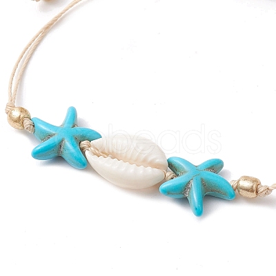 Synthetic Turquoise & Cowrie Shell Braided Starfish & Shell Shape Bead Bracelets for Women BJEW-JB10197-02-1