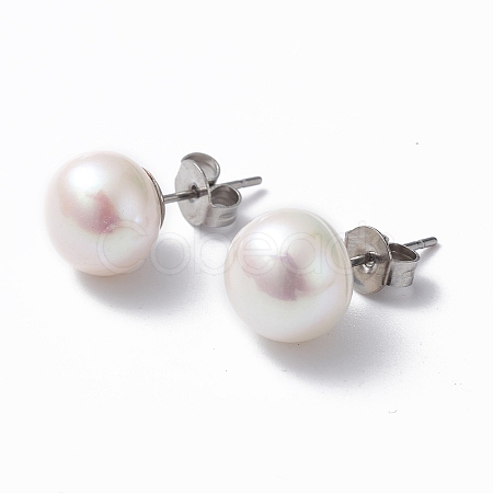 Natural Pearl Ear Studs EJEW-P223-01D-P03-1