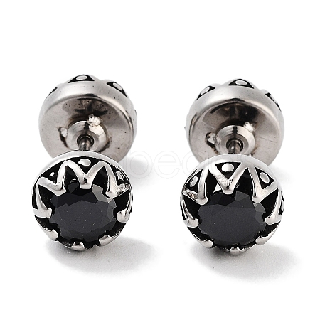 Flat Round 316 Surgical Stainless Steel Pave Black Cubic Zirconia Ear False Plugs for Women Men EJEW-Z050-35AS-1