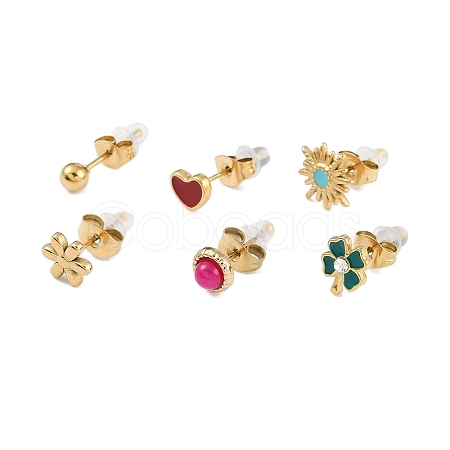 304 Stainless Steel Rhinestone Stone Dyeing Stud Earrings EJEW-S224-04G-01-1