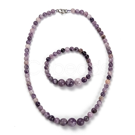 Natural Phlogopite Graduated Beaded Necklaces & Stretch Bracelets Jewelry Sets SJEW-H304-01C-1