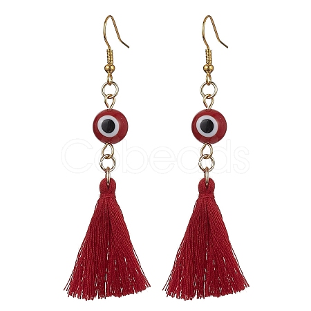 Evil Eye Lampwork & Tassel Earrings EJEW-JE05592-03-1