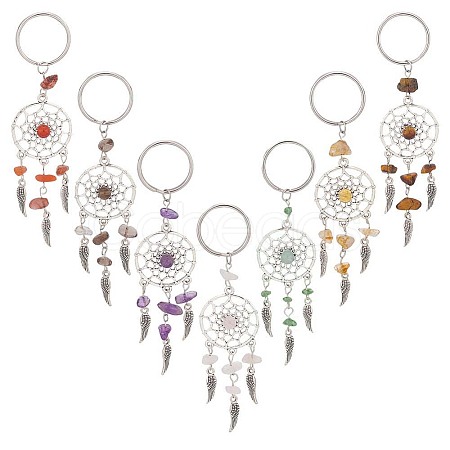 14Pcs 7 Colors Woven Net/Web with Wing Tibetan Style Alloy Keychain KEYC-AB00030-1