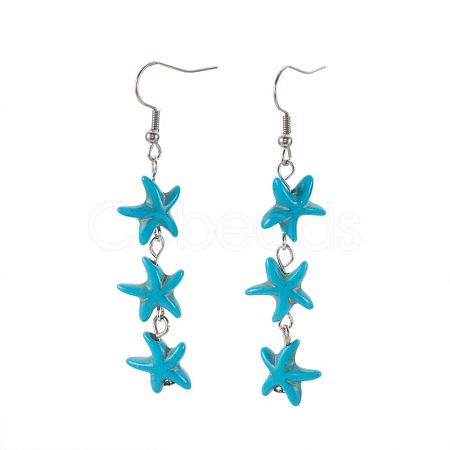 Synthetic Turquoise Beads Dangle Earrings EJEW-JE02848-1