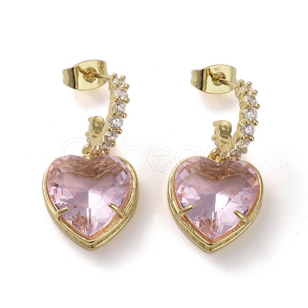 Cubic Zirconia Heart Dangle Stud Earrings EJEW-H308-09G-03-1