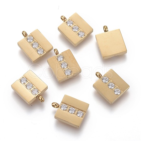 316 Surgical Stainless Steel Micro Pave Clear Cubic Zirconia Charms STAS-I164-030G-1