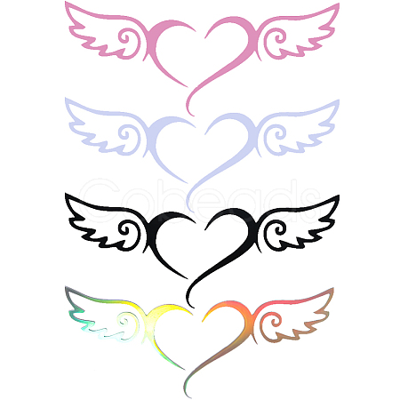 Gorgecraft 16 Sheets 4 Colors Heart with Wing PVC Waterproof Car Stickers DIY-GF0008-97-1