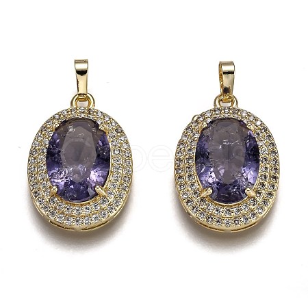 Golden Plated Brass Micro Pave Clear Cubic Zirconia Pendants ZIRC-F123-02G-1