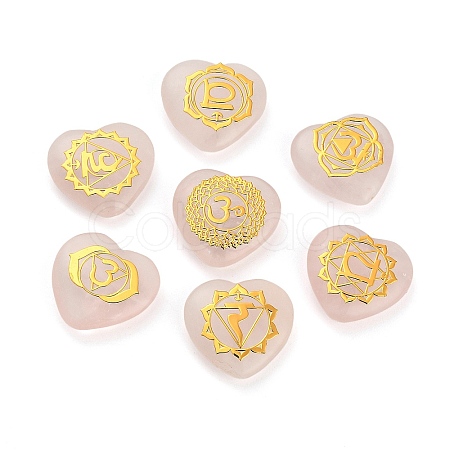 7Pcs 7 Styles Chakra Natural Rose Quartz Love Heart Ornaments Figurines G-P533-01E-1