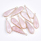 Natural Rose Quartz Pendants, with Brass Findings, Faceted, Drop, Golden, 36~39x11.5x5.5~7mm, Hole: 2mm