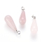 Natural Rose Quartz Pendants, with Platinum Tone Brass Peg Bails, Teardrop, 27.5~29.5x10.5mm, Hole: 3.5~9x3.5~4.5mm