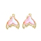 Rack Plating Alloy Pendants, with Rhinestone and Glass, Fishtail, Pearl Pink, 17x14x5mm, Hole: 1.2mm